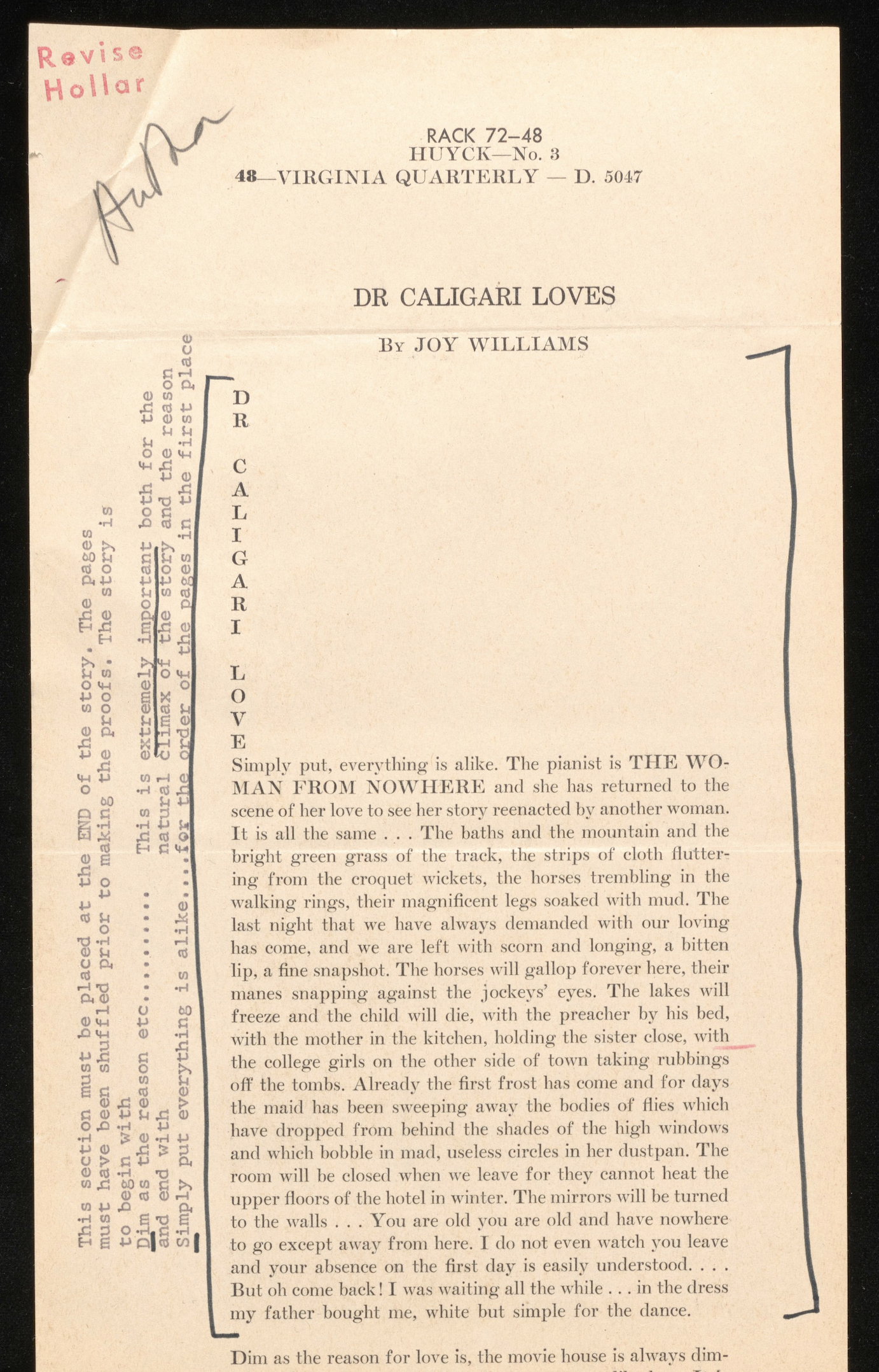 Joy Williams' Proof of "Dr. Caligari Loves"