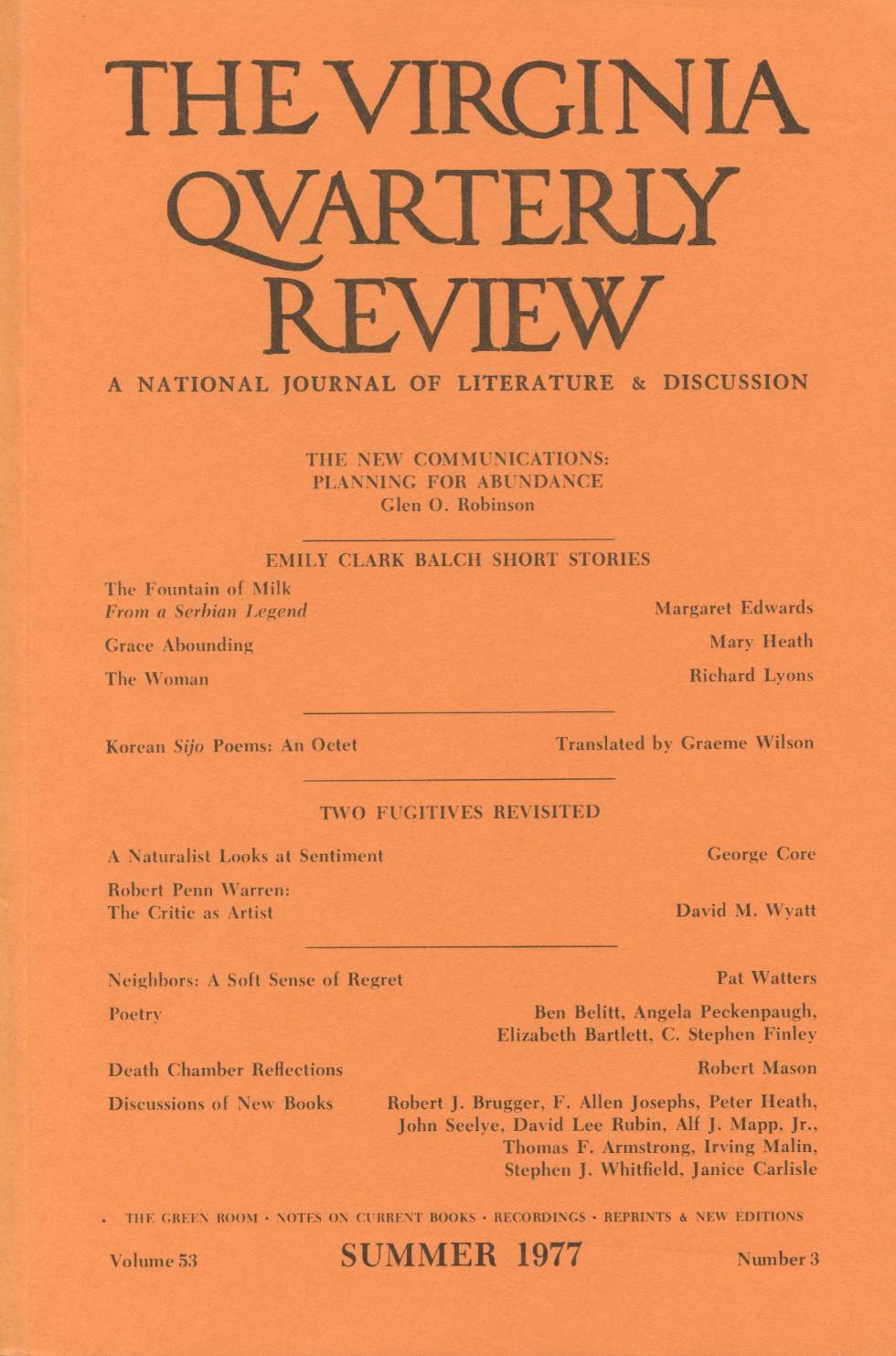 Virginia Quarterly Review, Summer 1977 cover