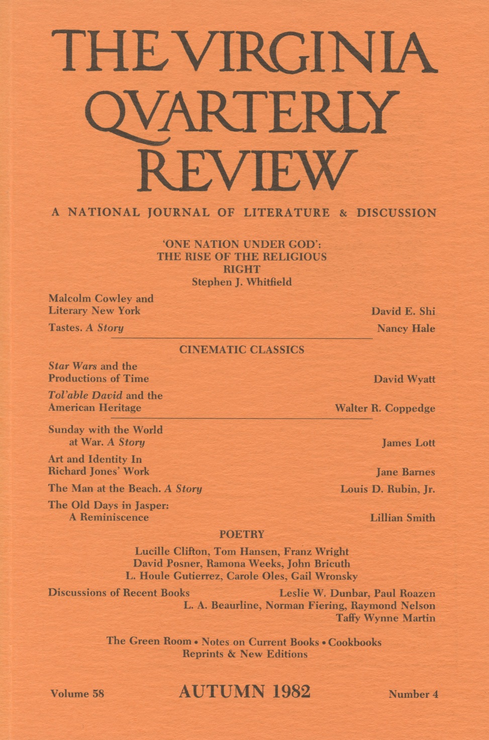 Virginia Quarterly Review, Autumn 1982 cover