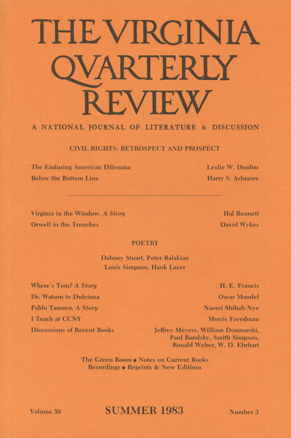 Virginia Quarterly Review, Summer 1983 cover
