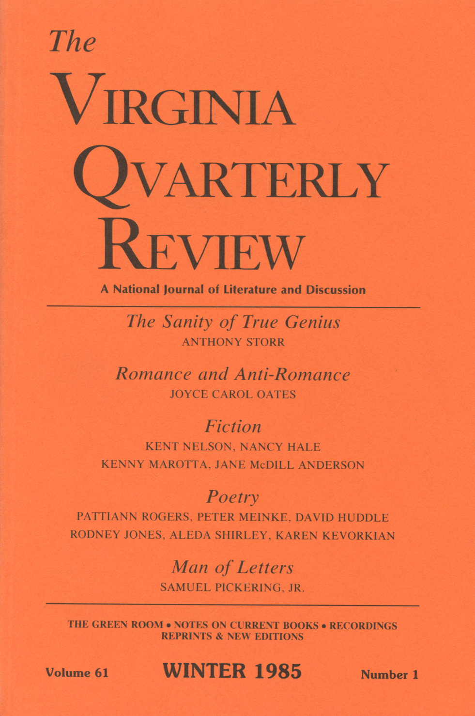 Virginia Quarterly Review, Winter 1985 cover