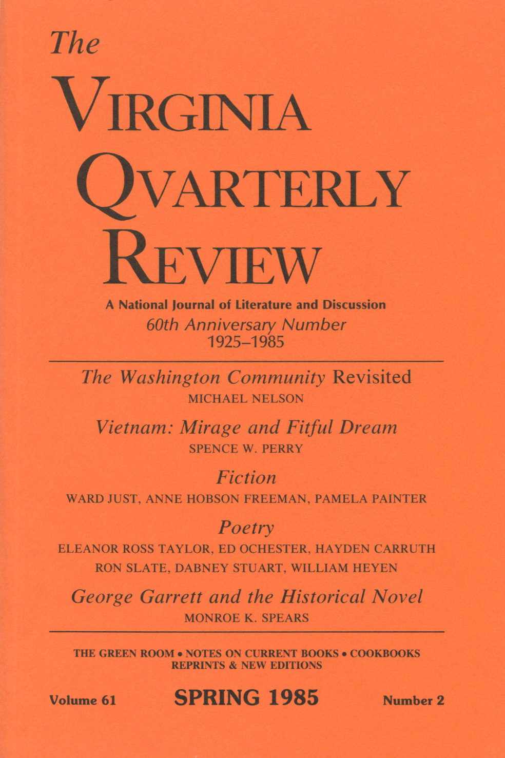 Virginia Quarterly Review, Spring 1985 cover