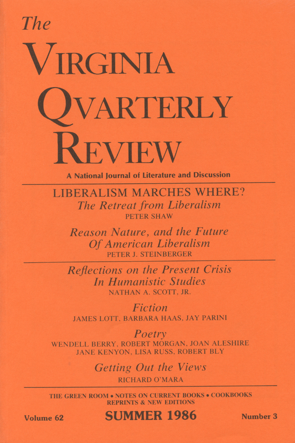 Virginia Quarterly Review, Summer 1986 cover