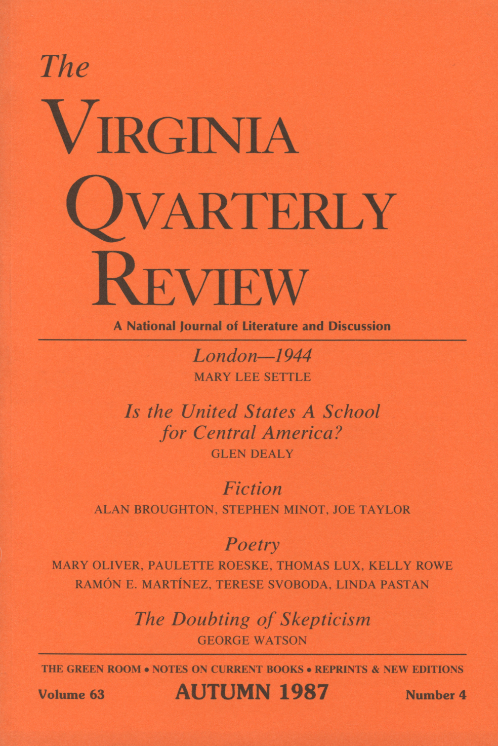 Virginia Quarterly Review, Autumn 1987 cover