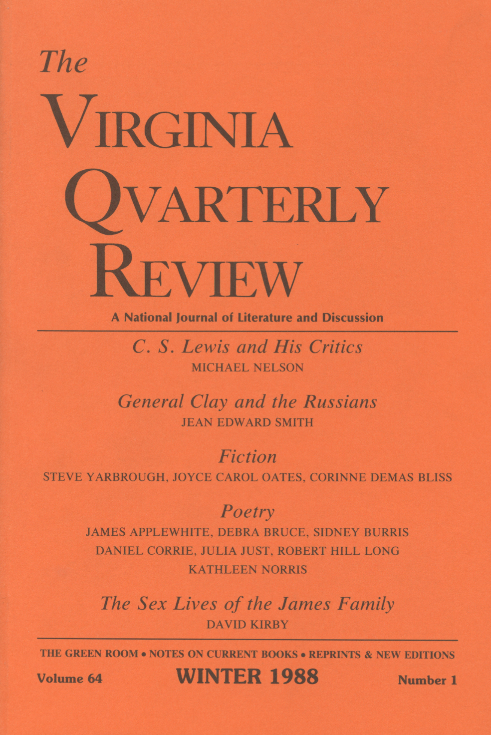Virginia Quarterly Review, Winter 1988 cover