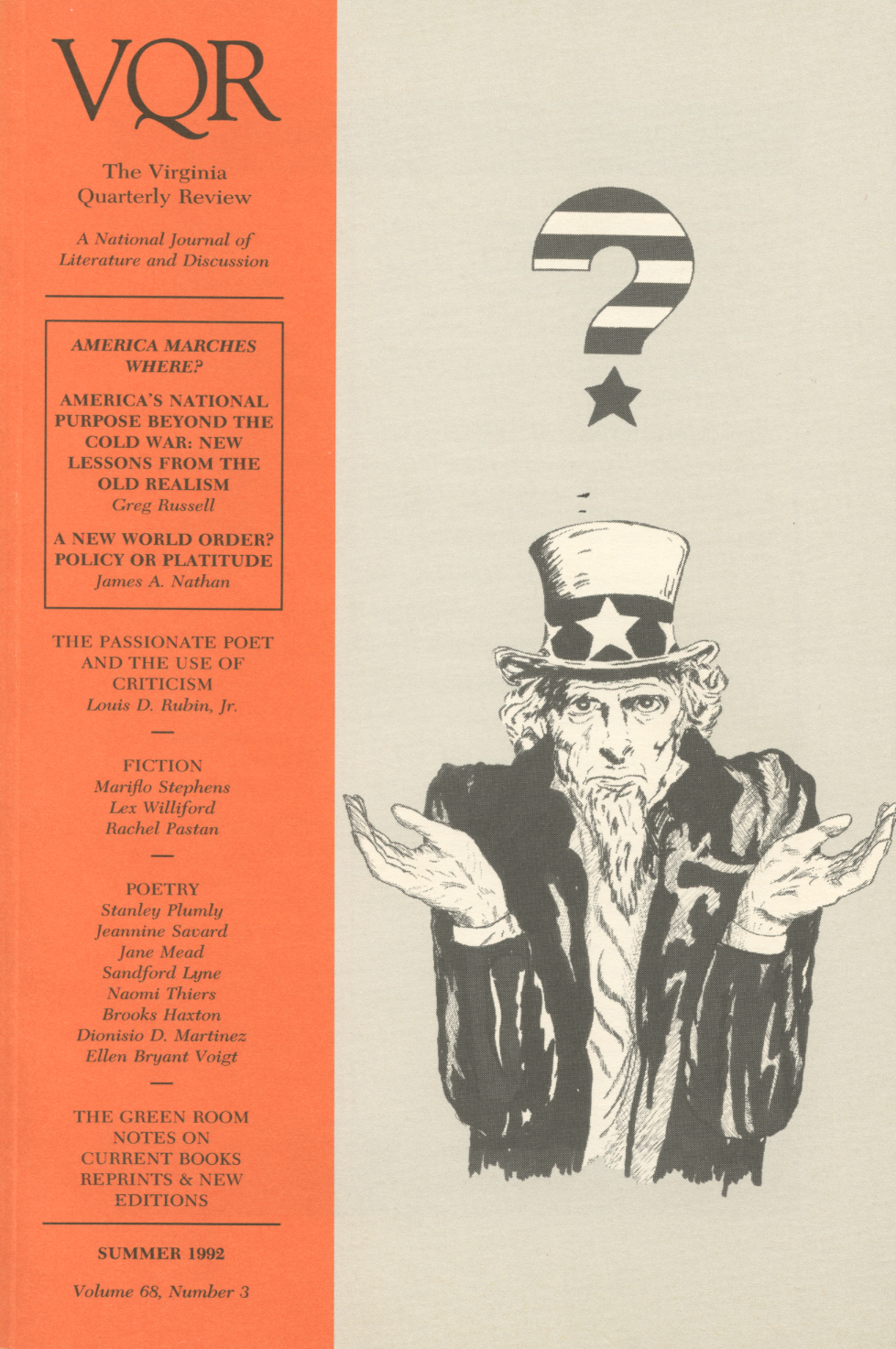Virginia Quarterly Review, Summer 1992 cover
