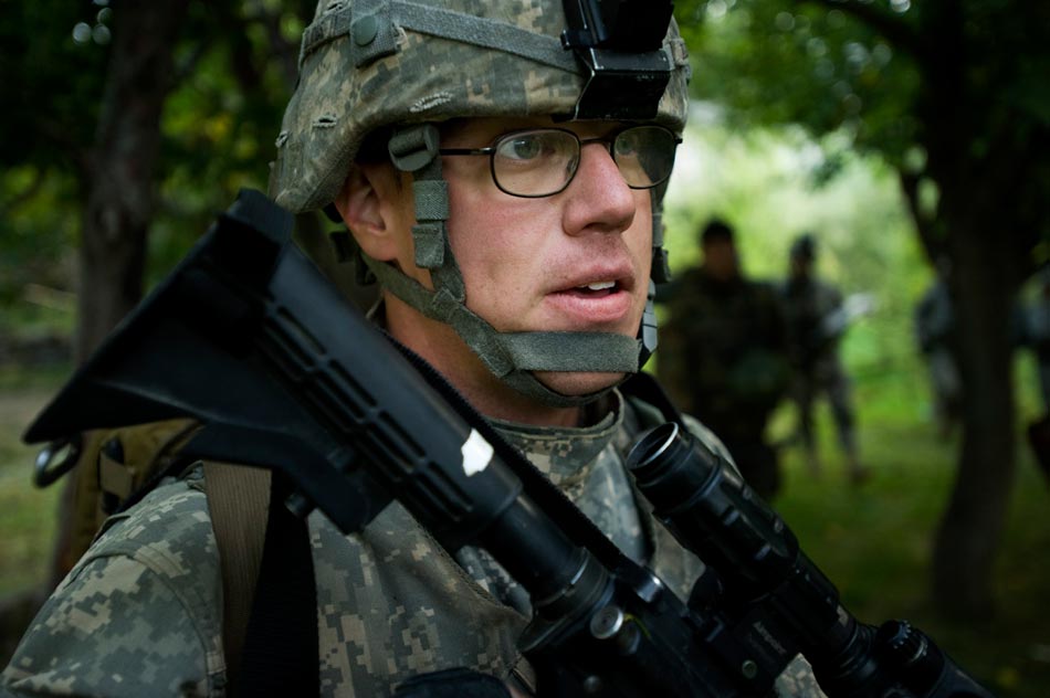 A US Army medic from the 10th Mountain Division on a joint patrol with the Afghan National Army (ANA) in the Jalrez Valley, Wardak Province.