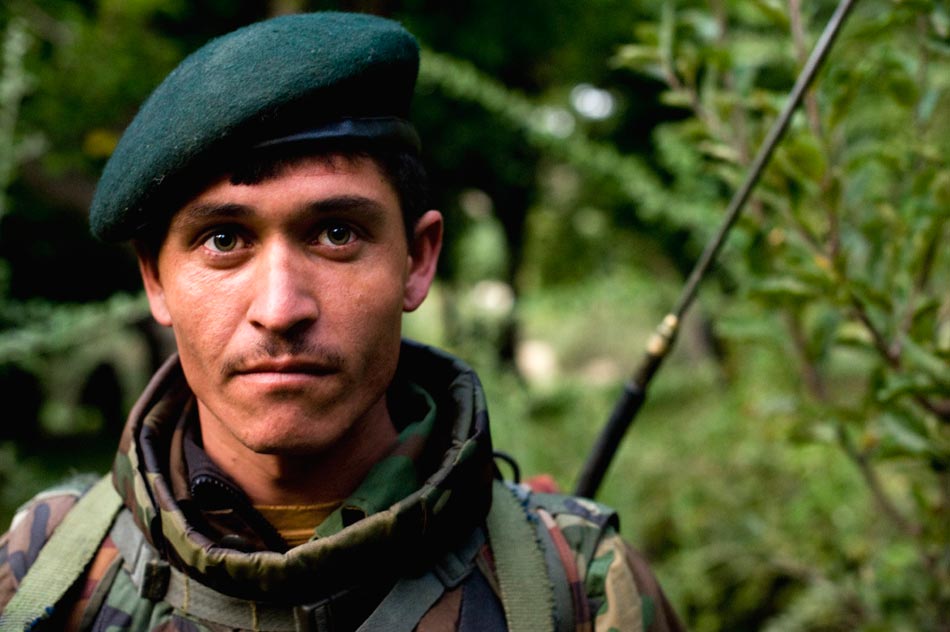 An Afghan National Army (ANA) soldier on patrol in the Jalrez Valley, Wardak Province.